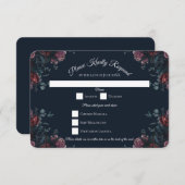 Dark Navy Blue Floral Elegant Wedding Maroon Mauve Einladung (Vorne/Hinten)
