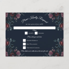 Dark Navy Blue Floral Elegant Wedding Maroon Mauve Feiertagspostkarte