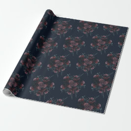Dark Navy Blue Floral Elegant Wedding Maroon Mauve Geschenkpapier