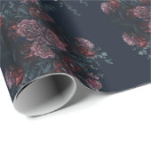 Dark Navy Blue Floral Elegant Wedding Maroon Mauve Geschenkpapier (Rolleneckpunkt)