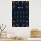 Dark Navy Blue Floral Elegant Wedding Maroon Mauve Poster (Küche)