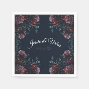 Dark Navy Blue Floral Elegant Wedding Maroon Mauve Serviette