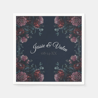 Dark Navy Blue Floral Elegant Wedding Maroon Mauve Serviette