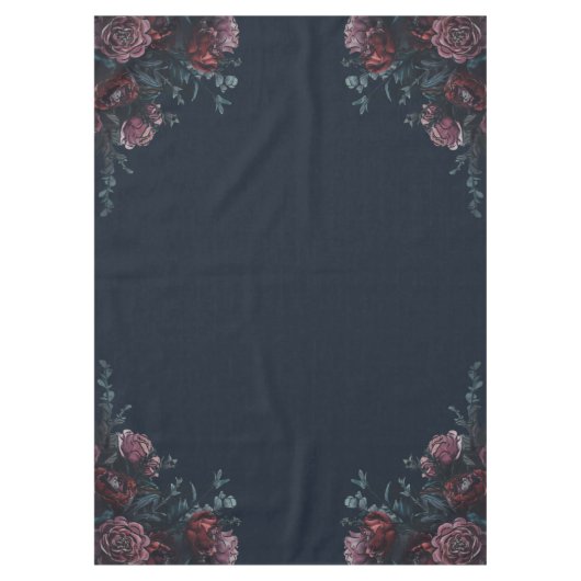 Dark Navy Blue Floral Elegant Wedding Maroon Mauve Tischdecke (Vorderseite)