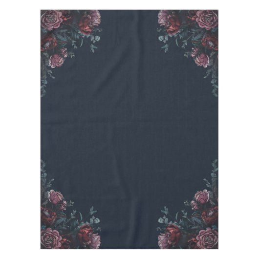 Dark Navy Blue Floral Elegant Wedding Maroon Mauve Tischdecke (Vorderseite)