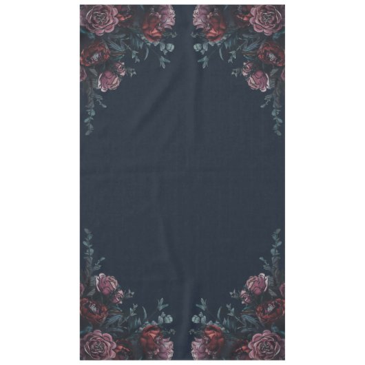 Dark Navy Blue Floral Elegant Wedding Maroon Mauve Tischdecke (Vorderseite)