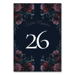 Dark Navy Blue Floral Elegant Wedding Maroon Mauve Tischnummer