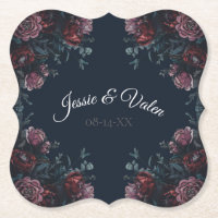 Dark Navy Blue Floral Elegant Wedding Maroon Mauve
