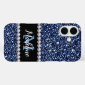 Dark Navy Blue Glitzer & Edelsteine, Name und Mono Case-Mate iPhone Hülle (Rückseite (Horizontal))