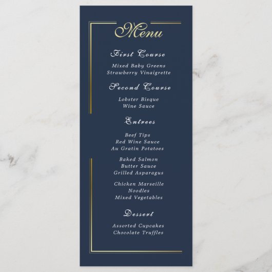 Dark Navy Blue Gold Frame White Script Menu Choice Programm (Vorderseite)