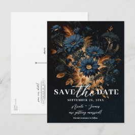 Dark Navy Blue Gold Rustic Glam Boho Save the Date Ankündigungspostkarte