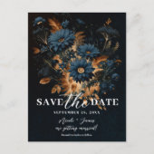 Dark Navy Blue Gold Rustic Glam Boho Save the Date Ankündigungspostkarte (Vorderseite)