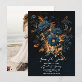 Dark Navy Blue Gold Rustic Glam Boho Save the Date Einladung