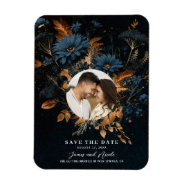 Dark Navy Blue Gold Rustic Glam Boho Save the Date Magnet