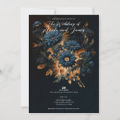 Dark Navy Blue & Gold Rustic Glam Boho Wedding Einladung (Vorderseite)