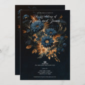 Dark Navy Blue & Gold Rustic Glam Boho Wedding Einladung (Vorne/Hinten)
