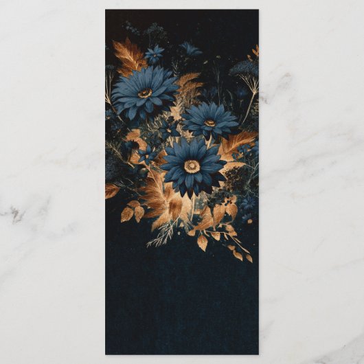 Dark Navy Blue Gold Rustic Glam Boho Wedding Menu Menükarte (Rückseite)