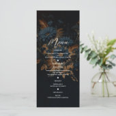 Dark Navy Blue Gold Rustic Glam Boho Wedding Menu Menükarte (Stehend Vorderseite)