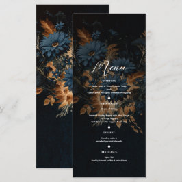 Dark Navy Blue Gold Rustic Glam Boho Wedding Menu Menükarte