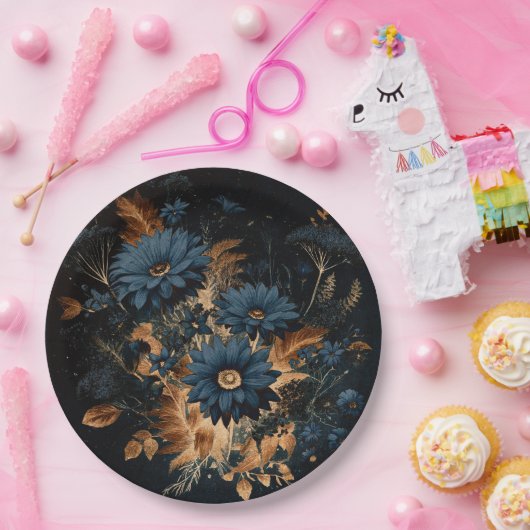 Dark Navy Blue & Gold Rustic Glam Boho Wedding Pappteller (Party)