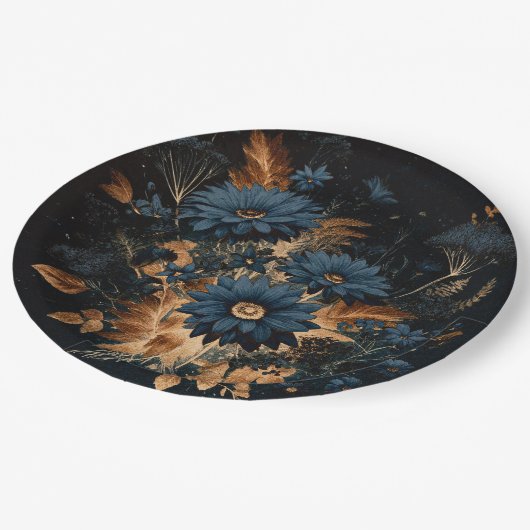 Dark Navy Blue & Gold Rustic Glam Boho Wedding Pappteller (Schrägansicht)