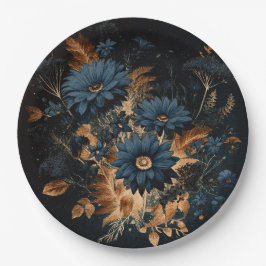 Dark Navy Blue & Gold Rustic Glam Boho Wedding Pappteller