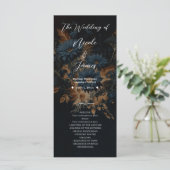 Dark Navy Blue & Gold Rustic Glam Boho Wedding Programm (Stehend Vorderseite)