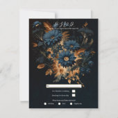 Dark Navy Blue Gold Rustic Glam Boho Wedding RSVP Einladung (Vorderseite)