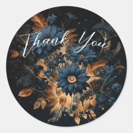 Dark Navy Blue & Gold Rustic Glam Boho Wedding Runder Aufkleber