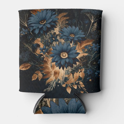 Dark Navy Blue & Gold Rustikaler Blumenglam Boho Dosenkühler (Vorderseite)