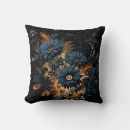 Dark Navy Blue & Gold Rustikaler Blumenglam Boho Kissen