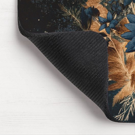 Dark Navy Blue & Gold Rustikaler Blumenglam Boho Mousepad (Ecke)