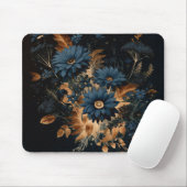 Dark Navy Blue & Gold Rustikaler Blumenglam Boho Mousepad (Mit Mouse)
