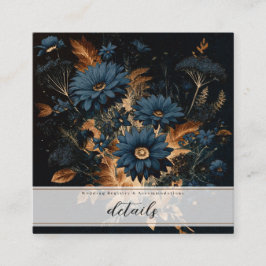 Dark Navy Blue & Gold Rustikaler Blumenglam Boho Quadratische Visitenkarte