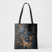 Dark Navy Blue & Gold Rustikaler Blumenglam Boho Tasche (Vorderseite)