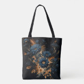Dark Navy Blue & Gold Rustikaler Blumenglam Boho Tasche (Rückseite)