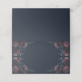 Dark Navy Blue Gothic Elegant Wedding Maroon Platzkarte (Außenseite Aufgefaltet)