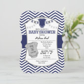 Dark Navy Blue Gray Zickzack Baby Shower Einladung (Stehend Vorderseite)