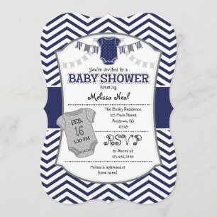 Dark Navy Blue Gray Zickzack Baby Shower Einladung