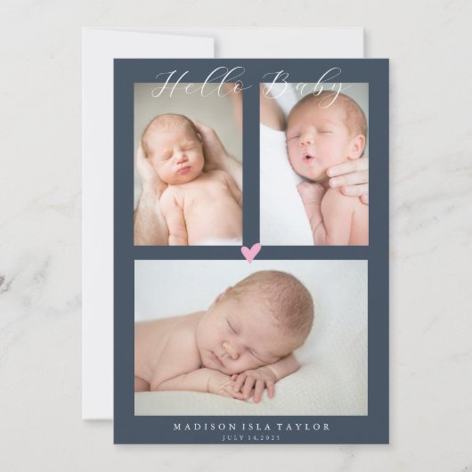 Dark Navy Blue Hello Baby Birth Announccard Einladung (Vorderseite)