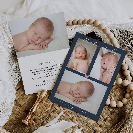 Dark Navy Blue Hello Baby Birth Announccard Einladung