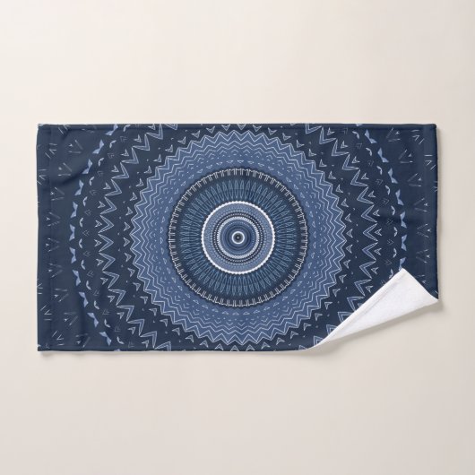 Dark Navy Blue Mandala Badhandtuch Set (Handtuch)