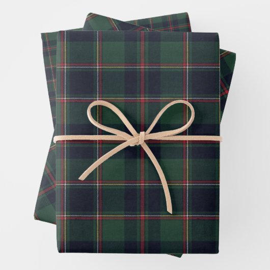 Dark Navy Blue Red Green Plaid Pattern Holiday Geschenkpapier Set (Beispiel)