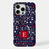 Dark Navy Blue White Paisley individuell einstellb iPhone Hülle (Rückseite)