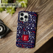 Dark Navy Blue White Paisley individuell einstellb iPhone Hülle