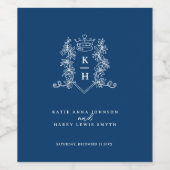 Dark navy blue white photo crown monogram wedding weinetikett (Einzelnes Label)