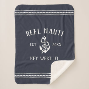 Dark Navy Blue & White Rustic Anchor Boat Name Sherpadecke