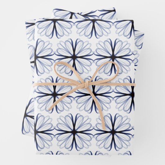 Dark Navy Blume Design anpassbarer Hintergrund Geschenkpapier Set (Beispiel)