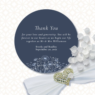 Dark Navy Classic Wildblume Wedding Vielen Dank Runder Aufkleber