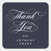 Dark Navy Eleganter Script-Abschluss Vielen Dank Quadratischer Aufkleber (Vorderseite)